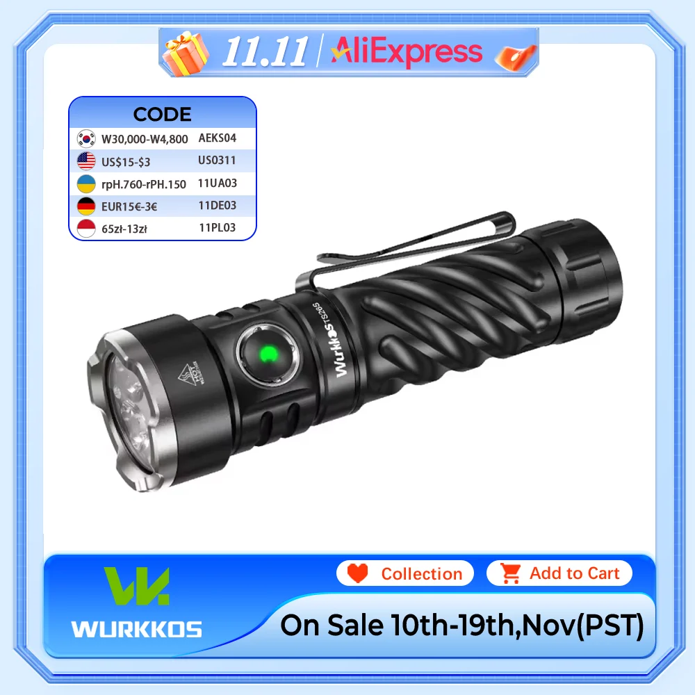

Wurkkos TS26S Rechargeable 21700 Powerful Flashlight 519A Max 3100LM IPX8 Magnet Tail & 3A Reverse Charging Self Defense Torch