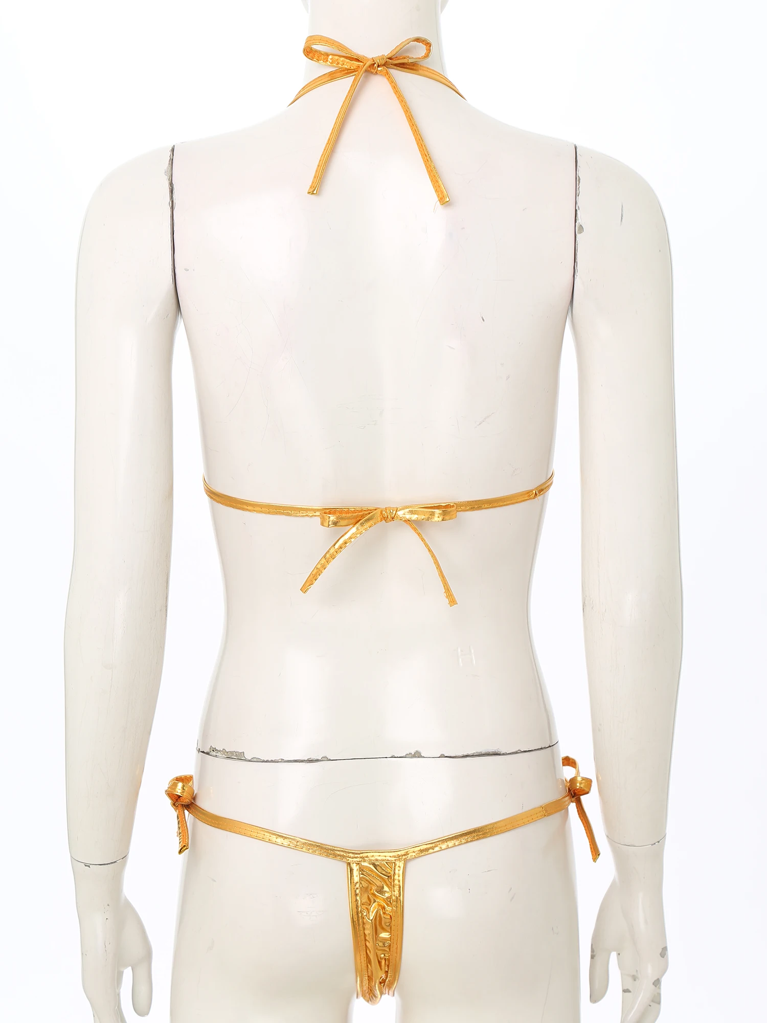 Womens Brazilian Micro Bikini Swimsuit Biquini Set Triangle Cup Bra Top with G-String Sexy 2pcs Lingerie Metallic Shiny Swimwear
