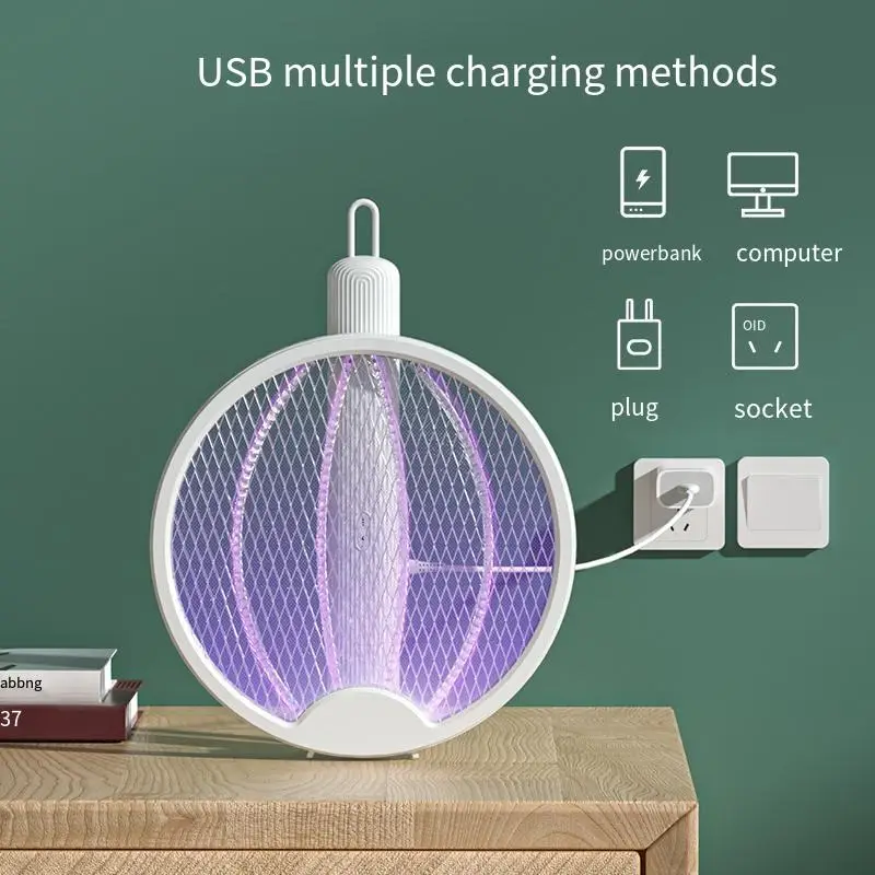 

Foldable UV Light Bug Zapper Electric Mosquito Killer 2-in-1 Fly Swatter Trap USB Rechargeable Mosquito Racket Insect Killer Bat