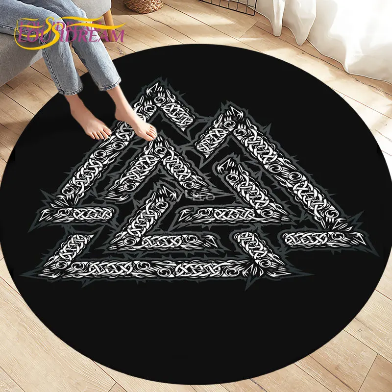 Viking Valknut Yggdrasil Tree of Life Circle Area Rug,Round Carpet Rug for Living Room Bedroom Decoration,Non-slip Floor Mat