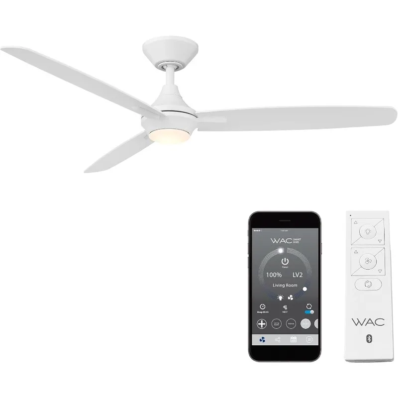 Fans Blitzen Indoor and Outdoor 3-Blade Smart Home Ceiling Fan 54in Matte White with 3000K LED Light Kit