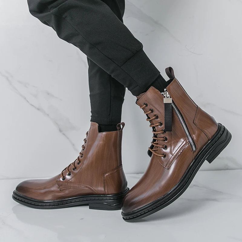 Men High Top Boots Solid Color Low Heel Comfortable Fashionable Classic Men Ankle Boots