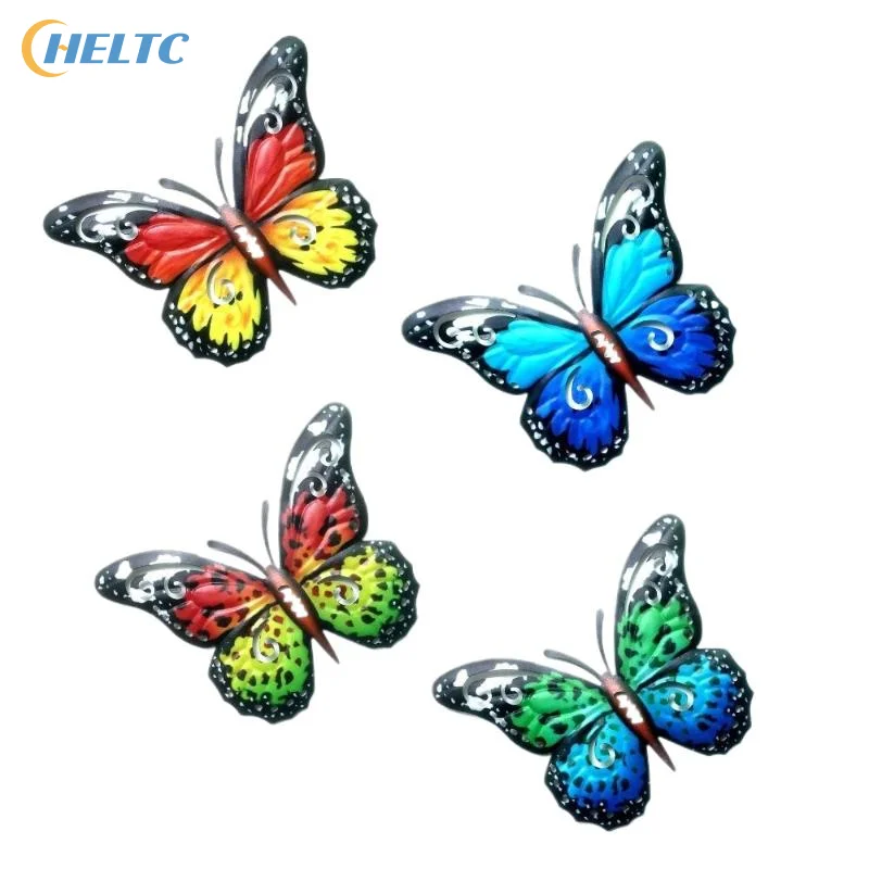 2D جدار الفن الملونة فراشة معدنية خمر رسمت باليد الحيوان النحت داخلي في الهواء الطلق المنزل فناء حديقة ديكور حلية #4