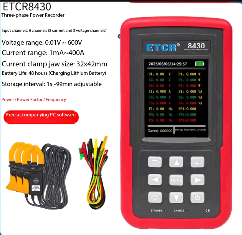 ETCR8430 three-phase power meter voltage and current detection recorder ETCR8400