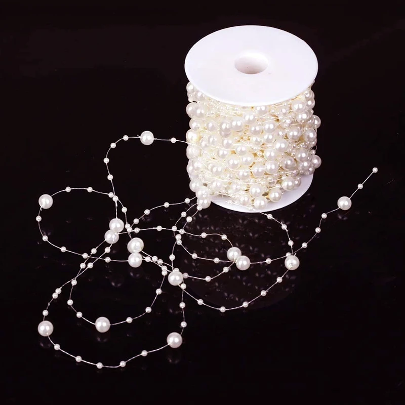 30m Imitation Ivory Pearl Bead Chain White Cord Thread Trim DIY Bouquet Jewelry For Wedding Party Decoration Craft Accessories