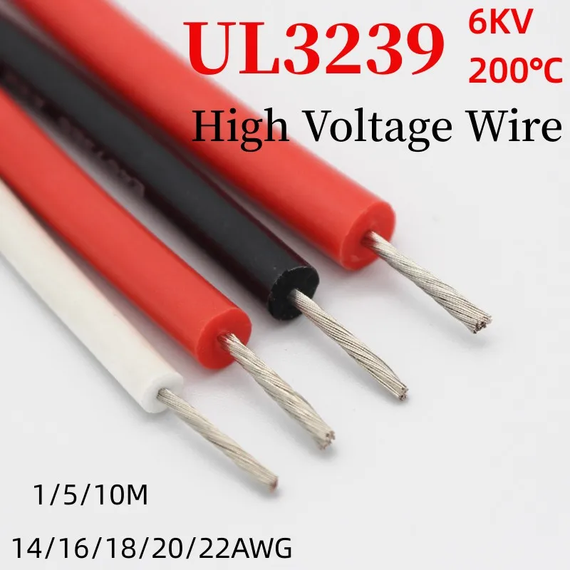 1/5/10M 22 20 18 16 14 AWG UL3239 High Voltage Wire 6KV Soft Silicone Wire 200Deg.C Tinned Copper Flexible Cable