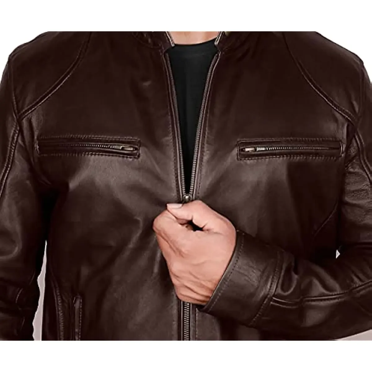 Chaqueta de cuero a la moda para hombre, chaqueta ajustada de PU con cuello levantado, antiviento, con solapa Diagonal y cremallera, 5XL