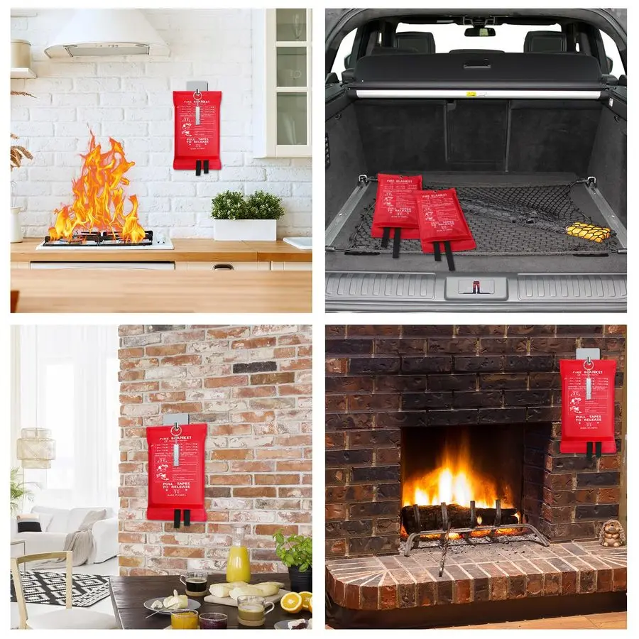 حزمة بطانيات حريق للمنزل والمطبخ 47x47 بطانية حريق الطوارئ لبطانية قمع الحريق من الألياف الزجاجية مع قفازات بخطاف Wh