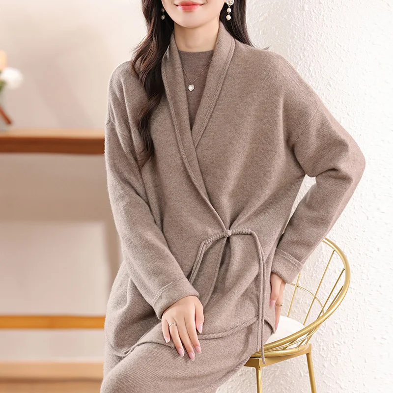 Hot Sale 100% Wool V-neck Women Cardigans Women\'s Clothing Sales 2024 Autunmn/Winter Cashmere Sweaters Ladies Jumpers Warm Tops