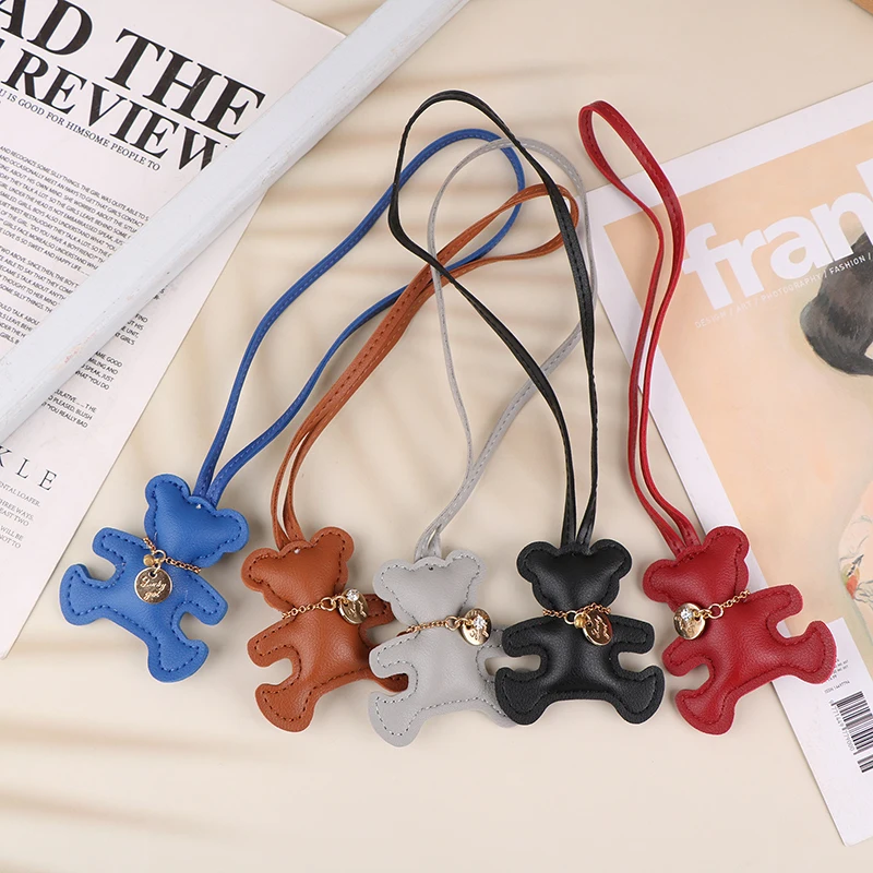 Cute PU Leather Bear Keychain Trendy Leather Keyring For Women Bag Pendant Backpack Hanging Decoration Girls Gift