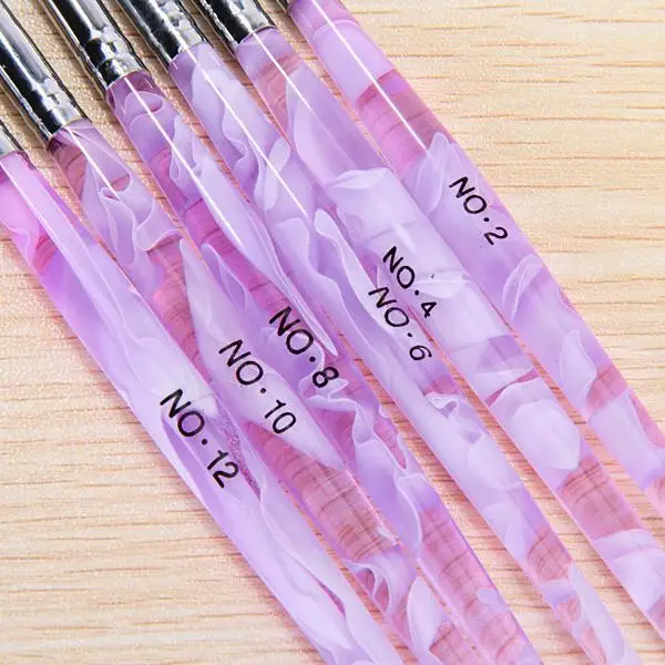 6x 6 Different Size Violet Gel Nail Art Brush NO.2,4,6,8,10,12 Pen Set