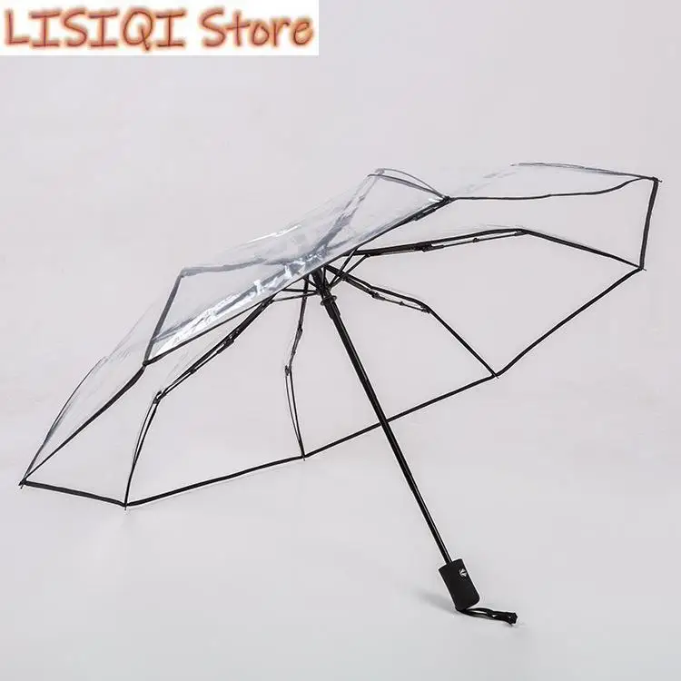 

New Full Automatic Folding Transparent Umbrella Travel Umbrella Tri-fold Clear Rain Umbrella Clear Folding Umbrella Windproof