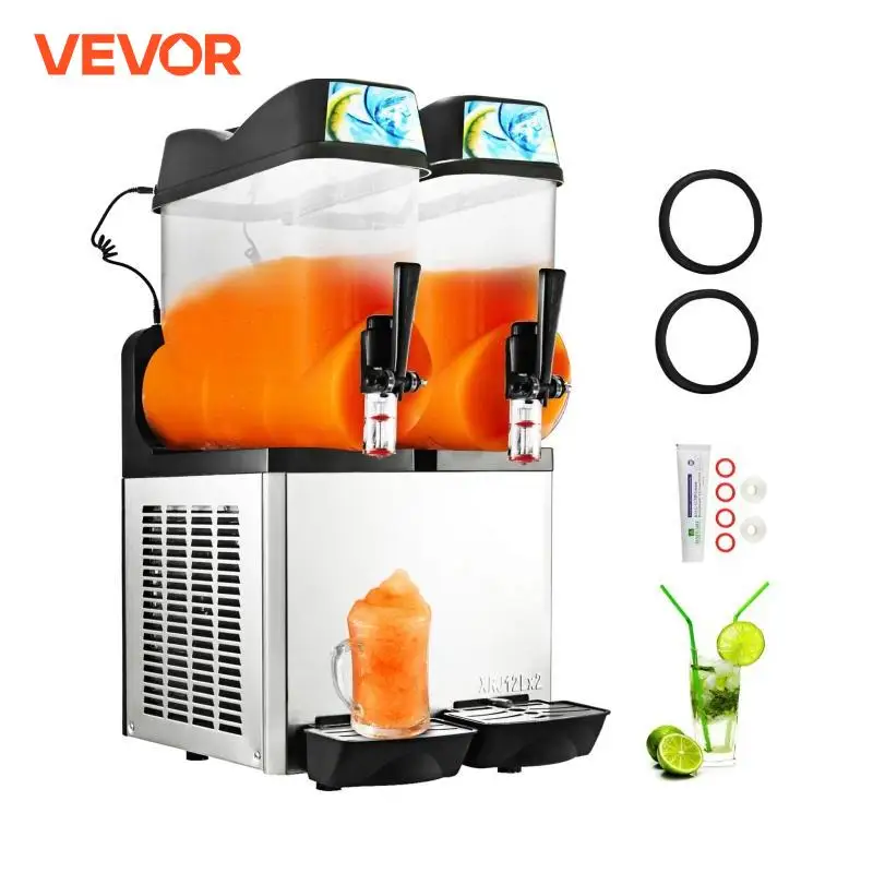 VEVOR Macchina Granita da Banco 2x12 Litri Serbatoio Doppio Elettrica da Cucina, Macchina Commerciale per Sorbetto Frappè Crema di Caffè Smoothie 2 Serbatoio da 24L