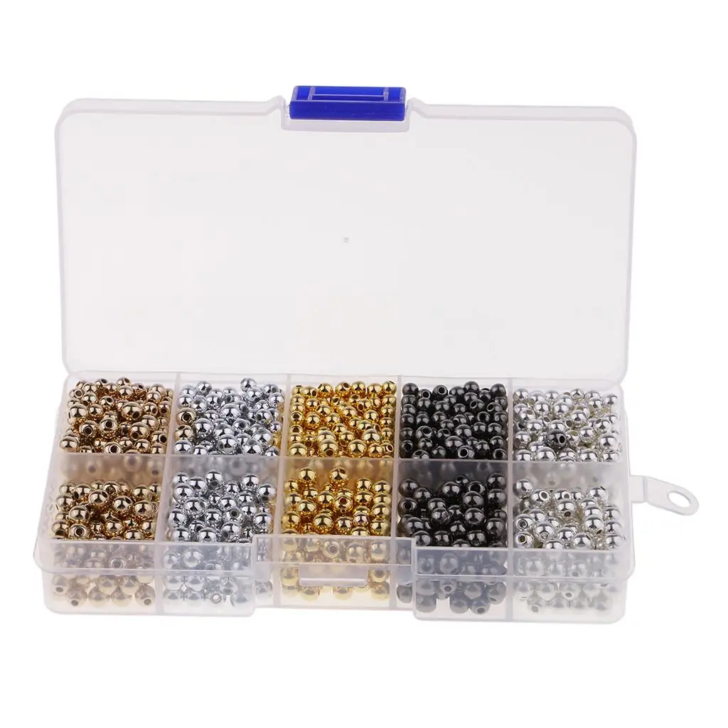 1500PCS Plastic CCB Beads Round Loose Spacer Beads Sets for Jewelry Making