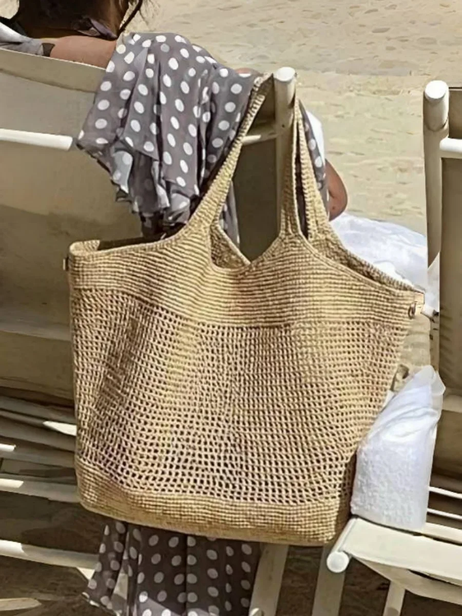

Trendy Women Woven Shoulder Bag Summer Hollow Out Straw Hand-held Bags Tote Bag Large Capacity Beach Vacation Shopping Bags