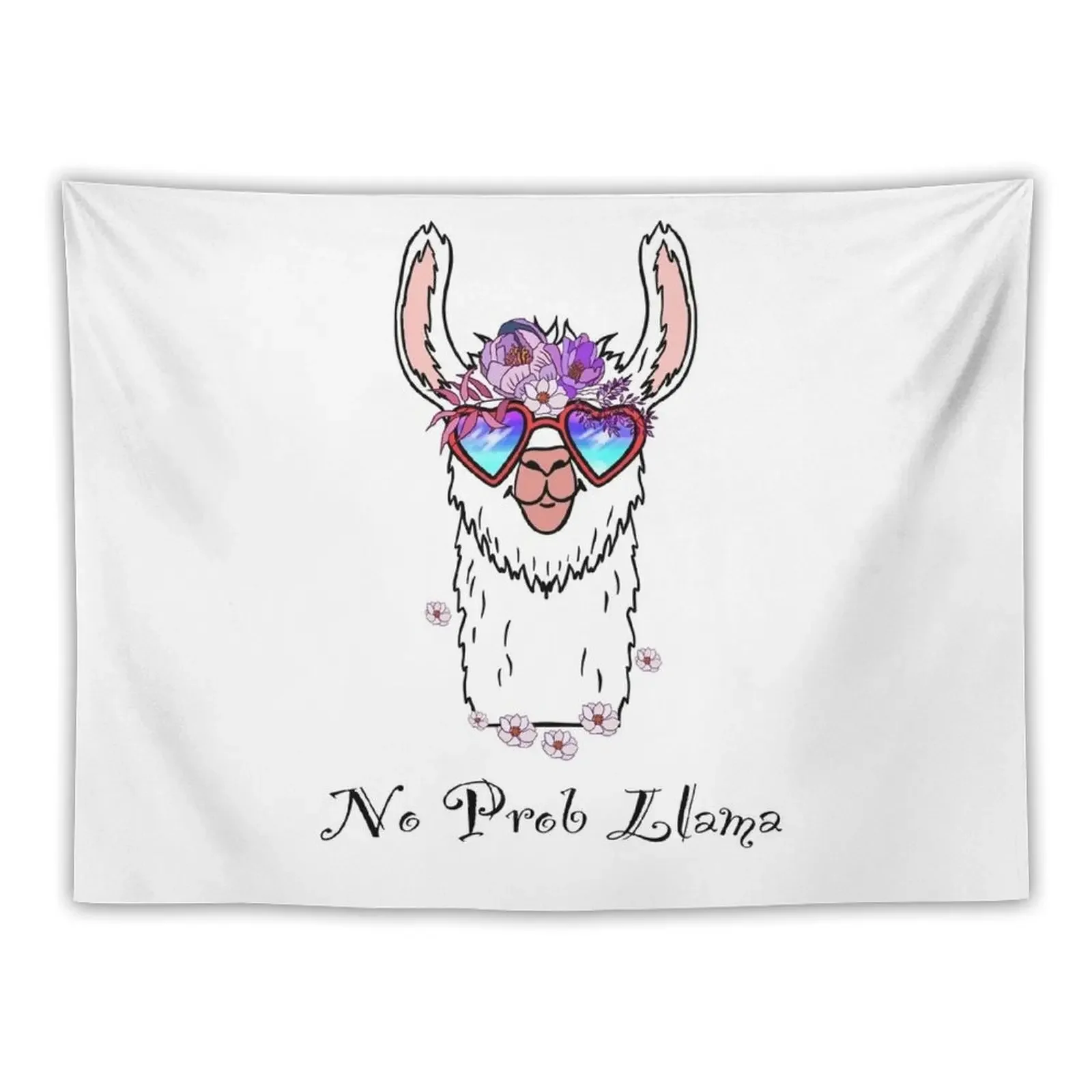 

No prob llama alpaca floral heart sunglasses T-shirt Tapestry Home Decor Aesthetic Decoration Wall Kawaii Room Decor Tapestry