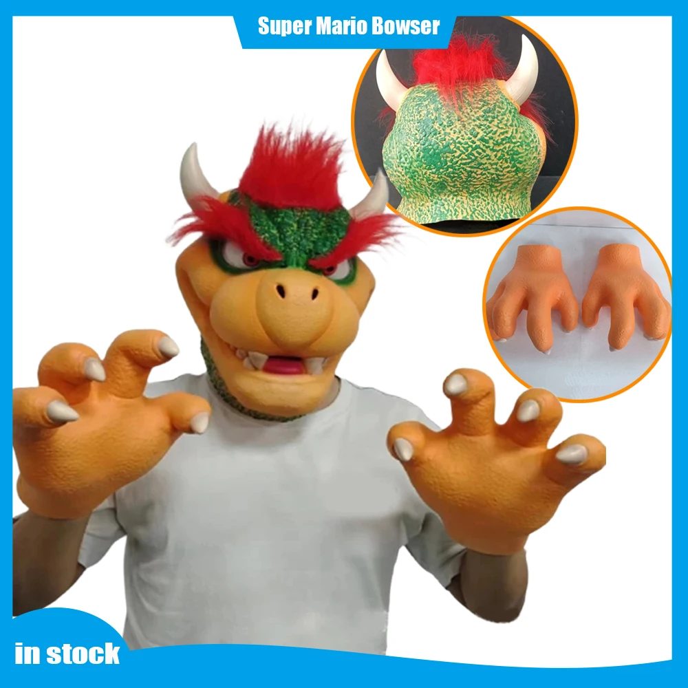 

Реквизит для косплея Super Mario Bowser, латексная маска для лица, маски, перчатки для косплея, реквизит для взрослых, костюмы, аксессуары, игрушка на Хэллоуин, подарки