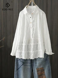 Full Lace White Shirts Women Turn Down Collar Embroidery Long Sleeve Long Tops Casual Loose Blouse Spring Autumn 2023 T37511JC