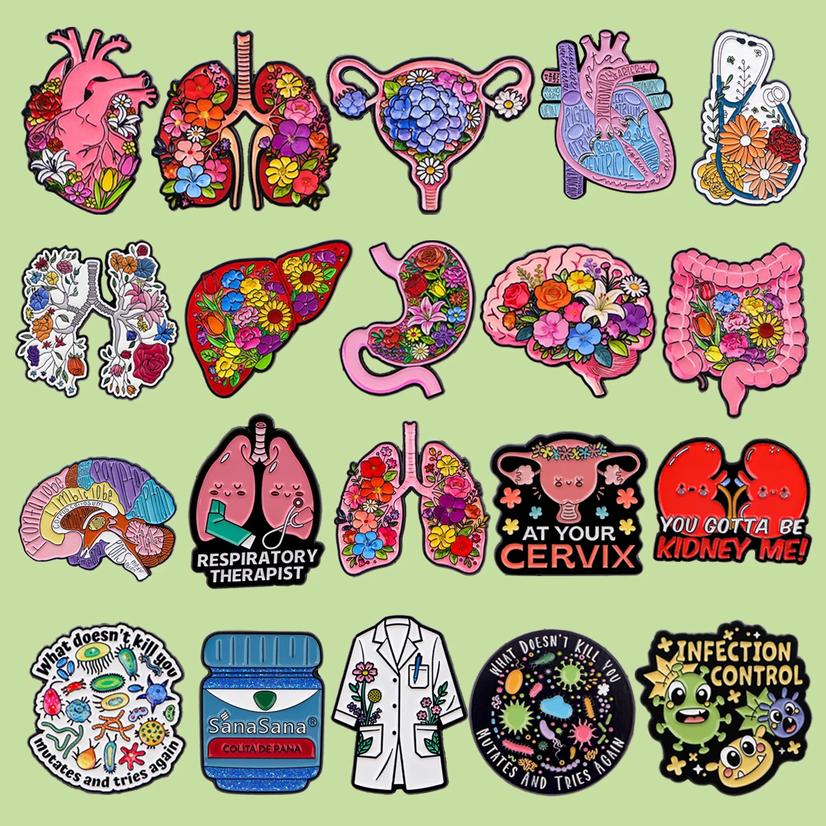 Medical Organs Enamel Pin Flower Brain Heart  Lungs Brooch Pins Badges Lapel Pins Backpack Decoration Jewelry Doctor Nurse Gifts
