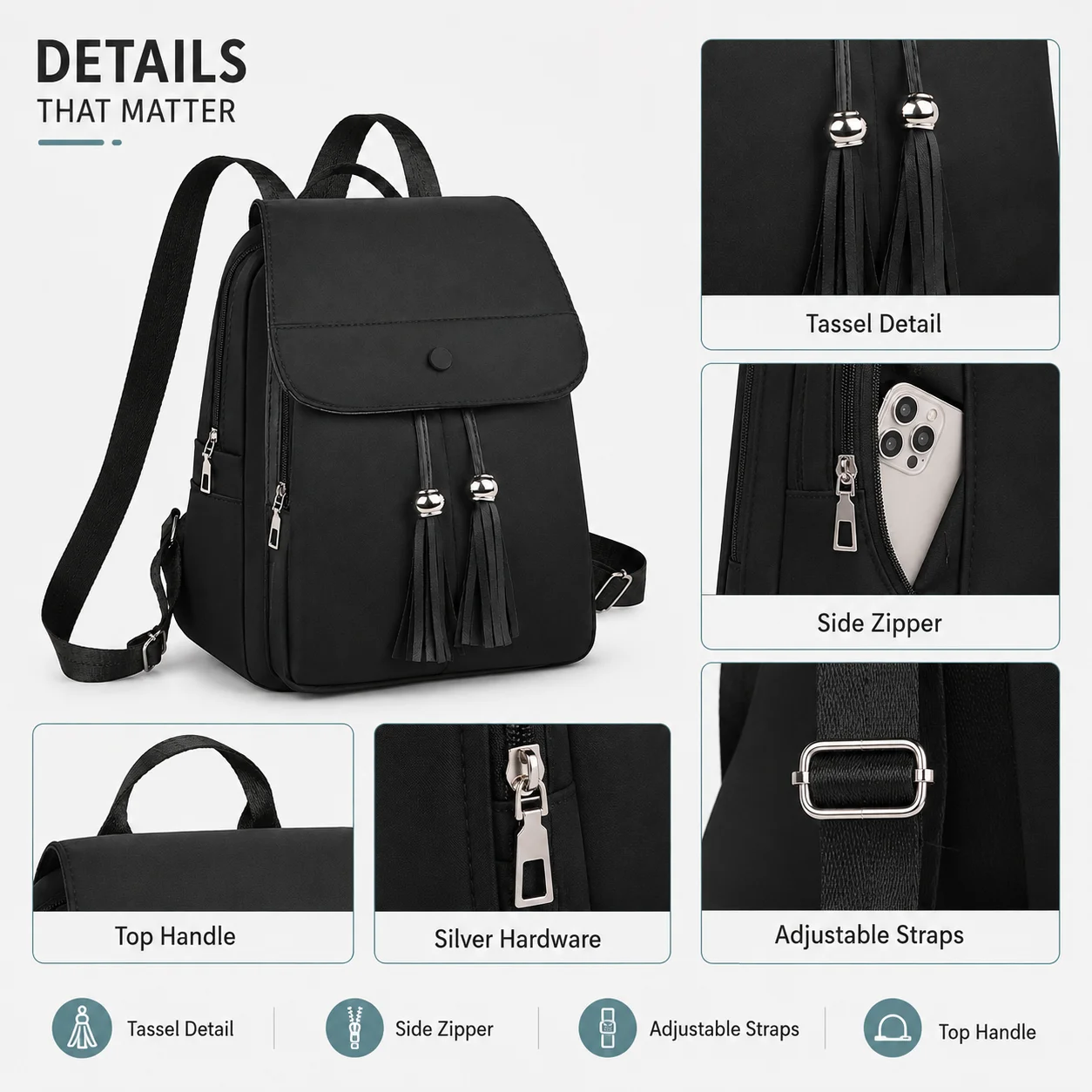 Solid color backpack for women with a high-end feel, suitable for commuting, work, travel, large capacity, lightweight backpack