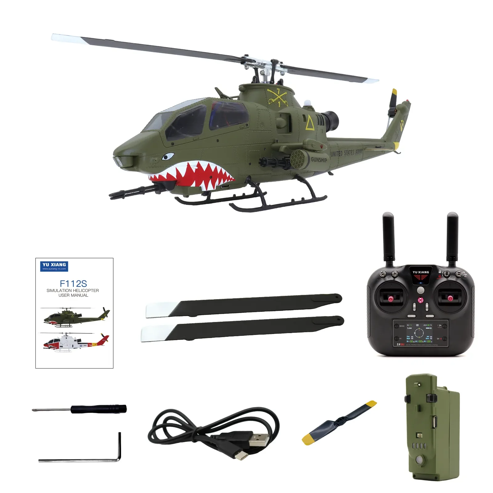 

Радиоуправляемый вертолет YXZNRC F112S AH-1 Cobra 2.4G 9CH с GPS, оптическим позиционированием, LiDAR, TOF, удержанием высоты, бесщеточным двигателем, масштаб 1:32