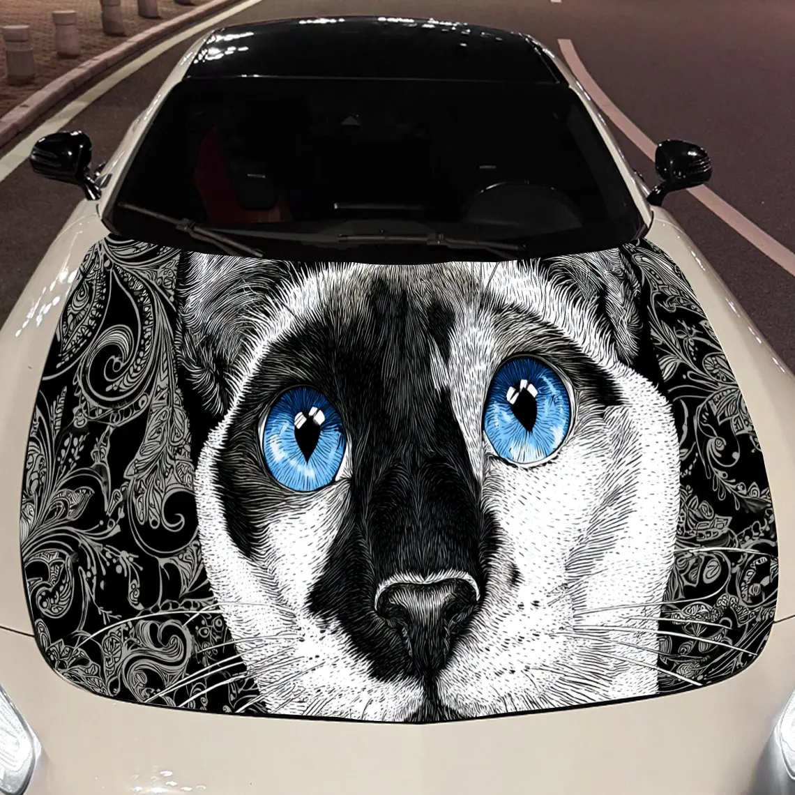 

Cute Siamese cat print,car hood stickers,PVC waterproof Self adhesive car hood sticker,car hood decoration protection stickers,A