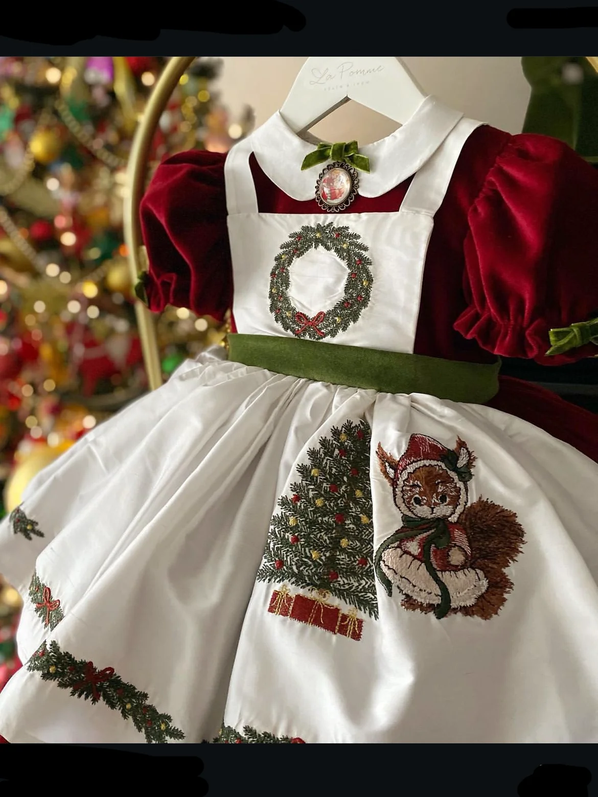 Baby Girl Burgundy Green Christmas Tree Embroidery Turkish Vintage Princess Dress Nutcracker Boy Suit for Christmas Photography