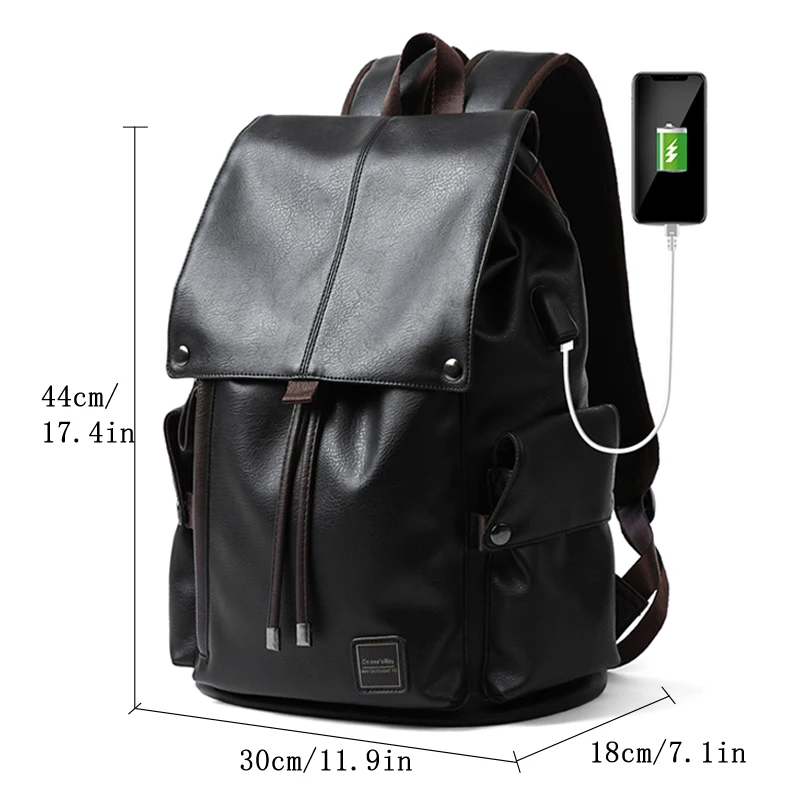 AIGO Men Backpack PU Leather Vintage For Teenager Laptop PC Portable Bags Designer Boys Travel Backpack School Luxury Mochila