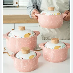 Ceramic Casserole Korean Cartoon Ceramics Soup Pot Cute Pink Saucepan Cookware Utensils Clay Pan Home Kitchen Cooking Supplies