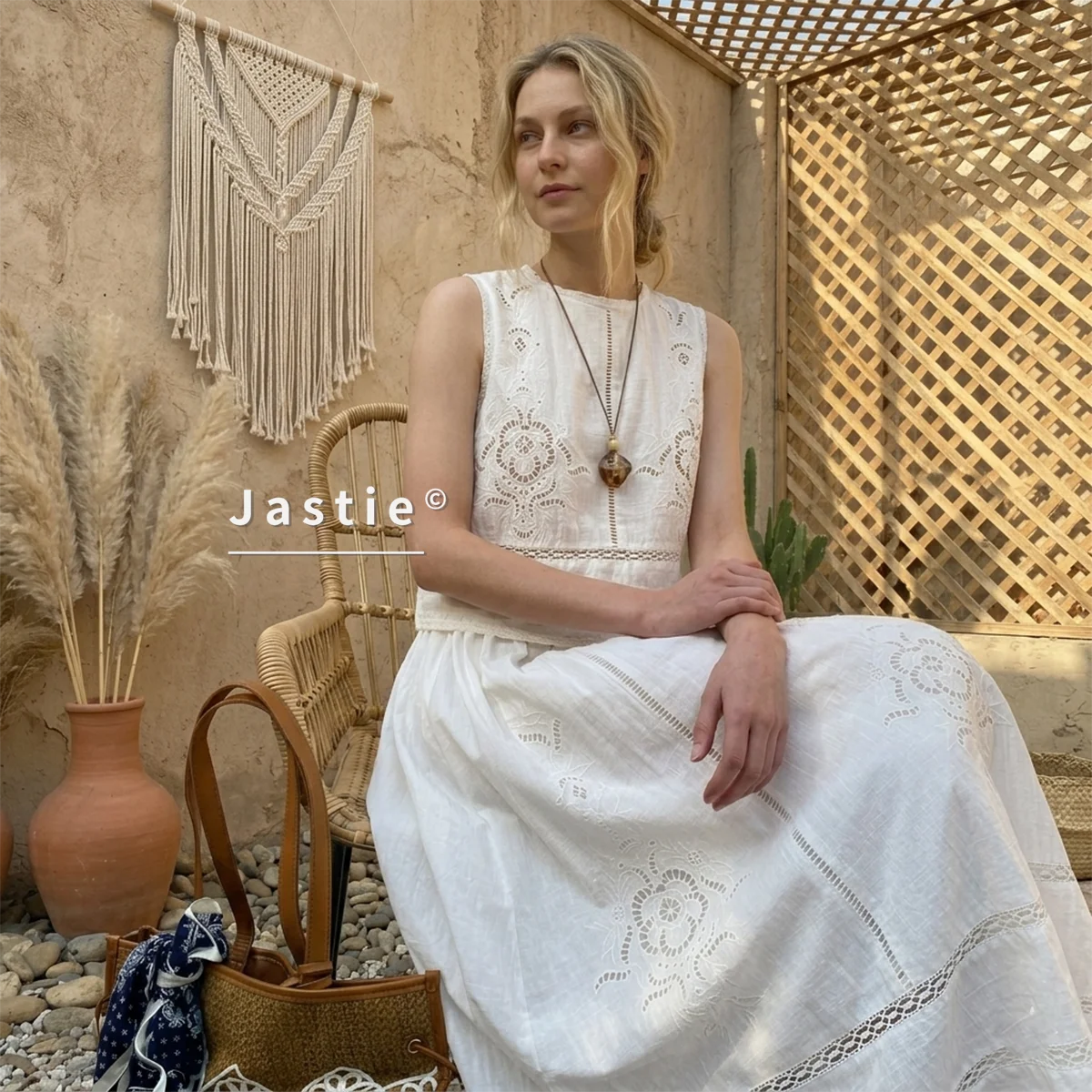 

White Boho Embroidery Two Piece Dress Summer Linen Cotton Sleeveless Midi Skirt Set Women Casual Beach Vacation Outfits New