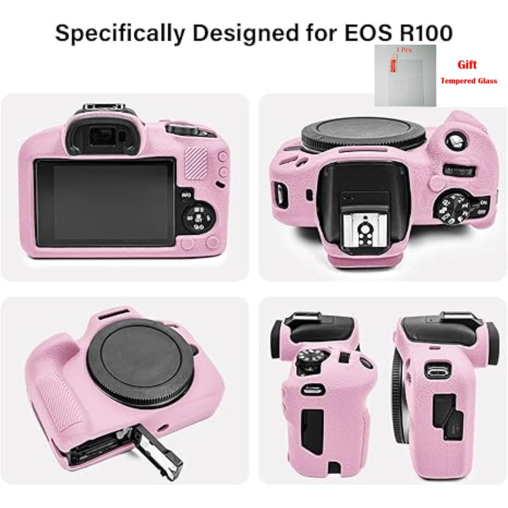 

For Canon EOS R100 , Silicone protective sleeve soft rubber shell camera bag Mirrorless camera Bag + free tempered film