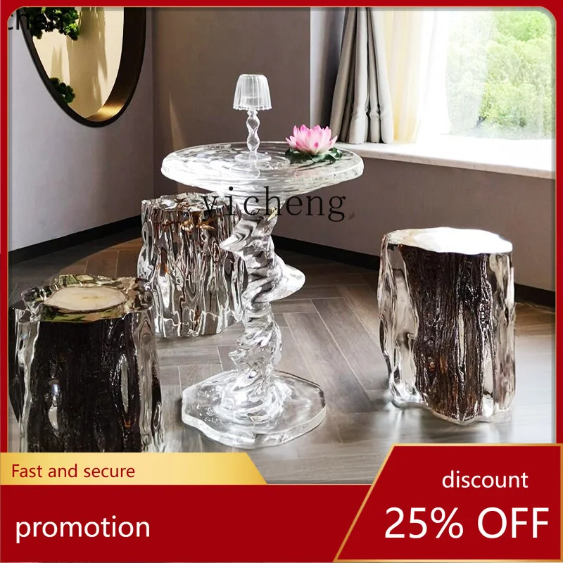 ZML solid wood pier log weathered tree stump transparent resin villa courtyard tea room table stool