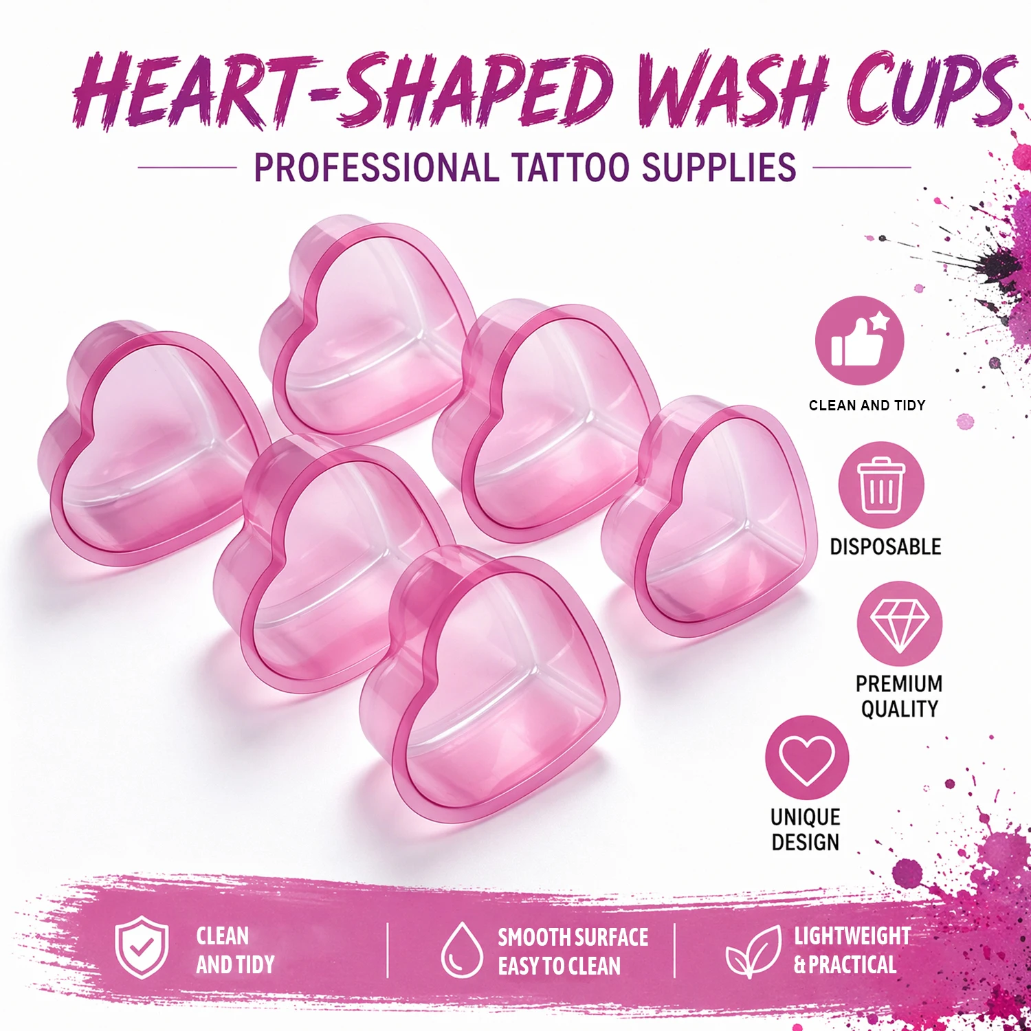 40pcs Disposable Tattoo Ink Cups Heart Shaped Plastic Pigment Cleaning Cups For Artists Tattoo Accessories view 4