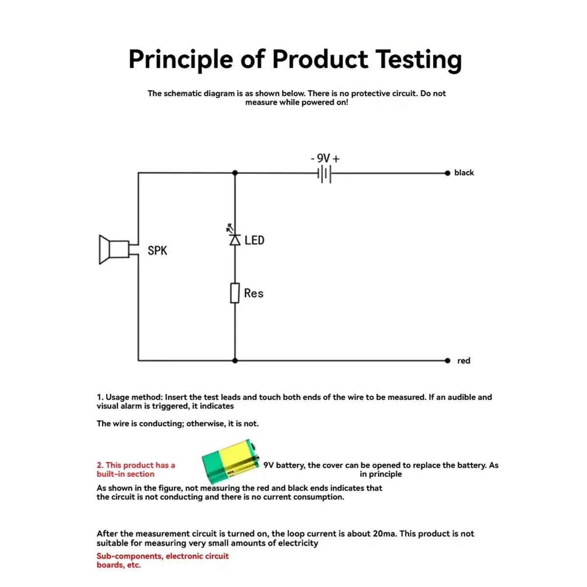 9V Continuity Tester with Audible Buzzer & LED - Essential for Wire, PCB, Cable, Auto Switch & Fuse Testing