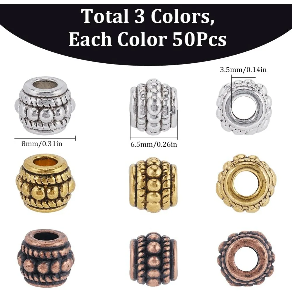 1 صندوق 150 قطعة الفضة ثقب كبير خرزة مباعدة الذهب الأوروبي Rondelle الخرز السائبة العتيقة سبائك البرونز العمود برميل أنبوب #2