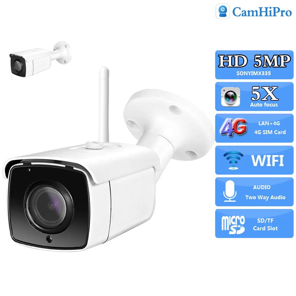 RU.HD 5MP Wireless Security Kамера Wifi 2.7-13.5mm 5X Optical Zoom 3G 4G SIM Card Two Way Audio Human Detection IR Night Version