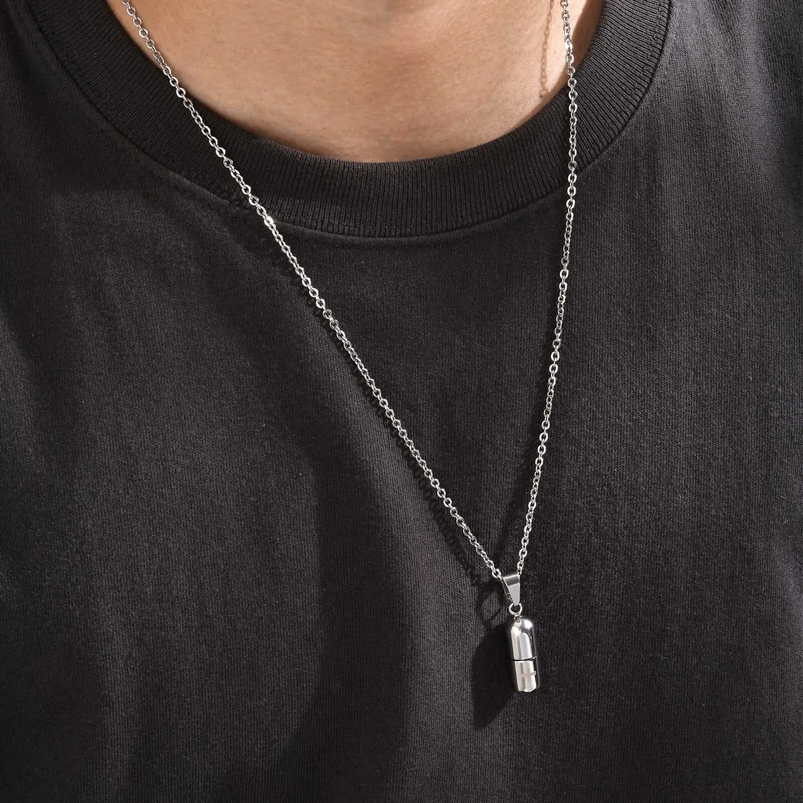 Kreuz gravierte medizinische Alarm-ID-Anhänger-Halsketten für Männer und Frauen, Edelstahl, Notfall-Pillenetui, Röhrenhalter, Gedenkschmuck – Detail 10