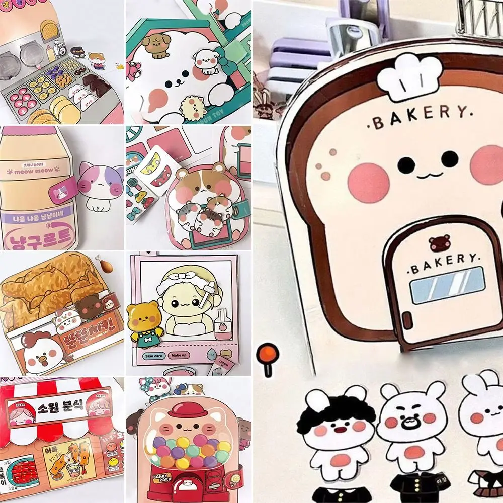 Paper Waffle Quiet Book Colorful Fried Chicken Cartoon Busy Book Handmade Toy Convenience Store Snack Bar Sticker Game.