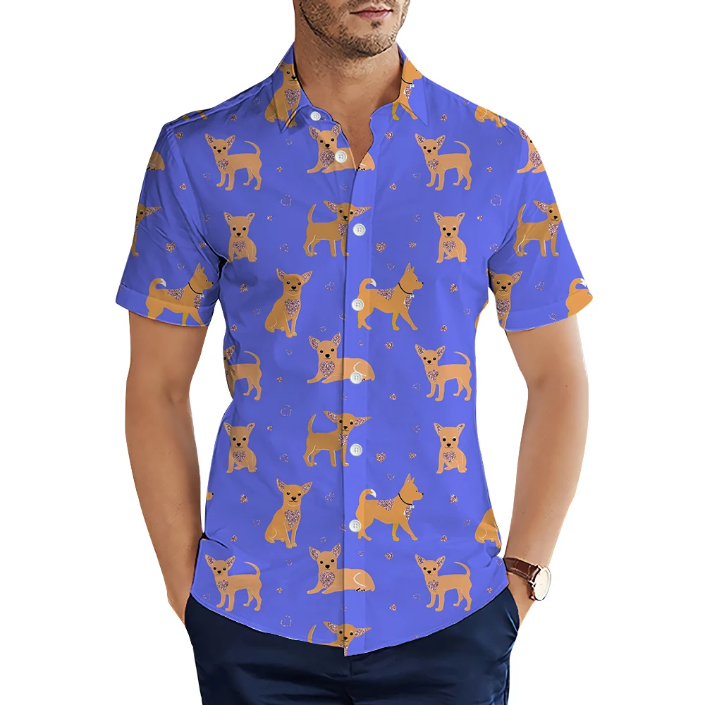 

HX Fashion Men Shirts Cartoon Animals Corgi 3D All Over Printed Casual Shirts Summer Short Sleeve Tops Man Clothing Camisas