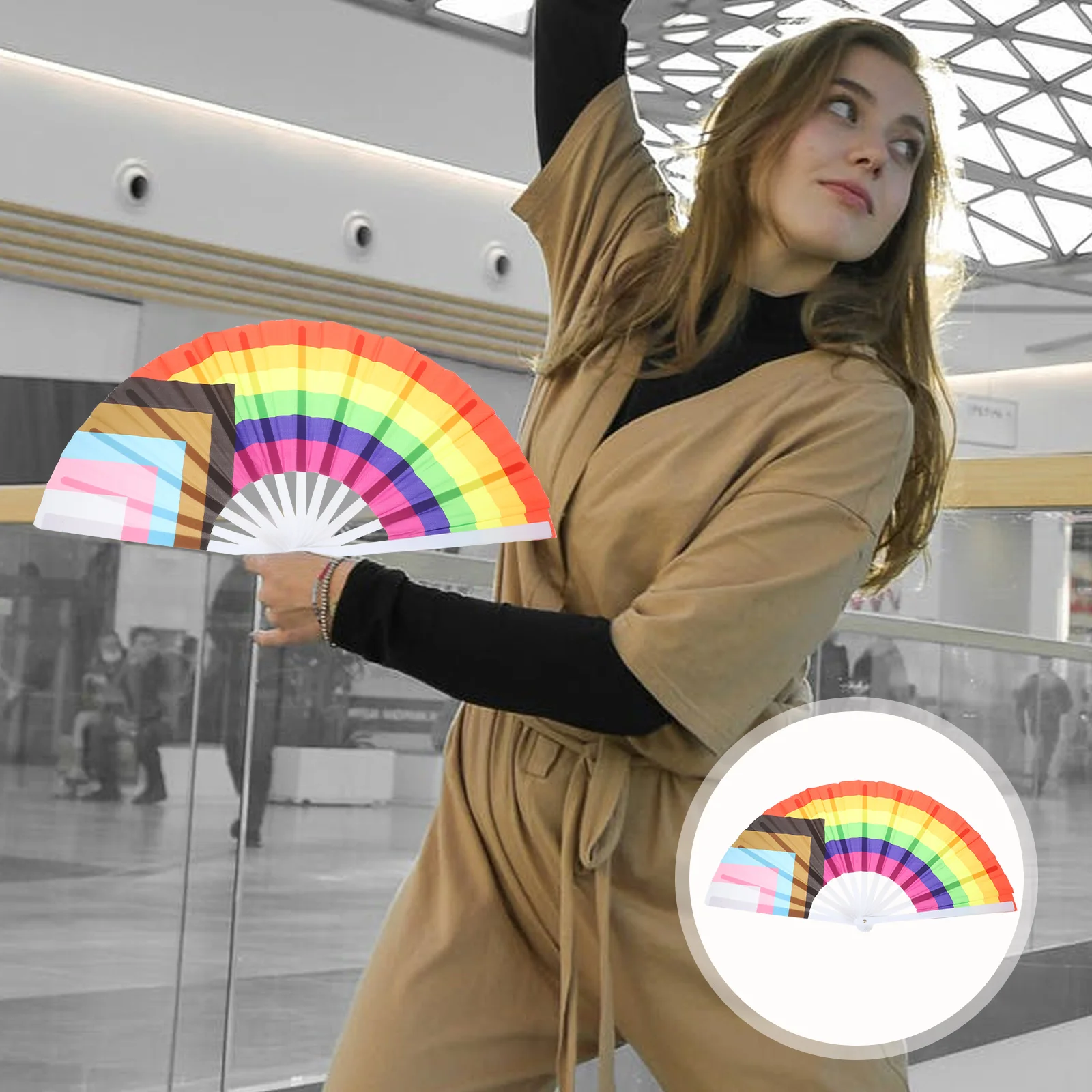 

Rainbow Plastic Folding Hand Fan Lightweight Durable Fan Dance Performance Party Decoration Prop Dance Folding Fans