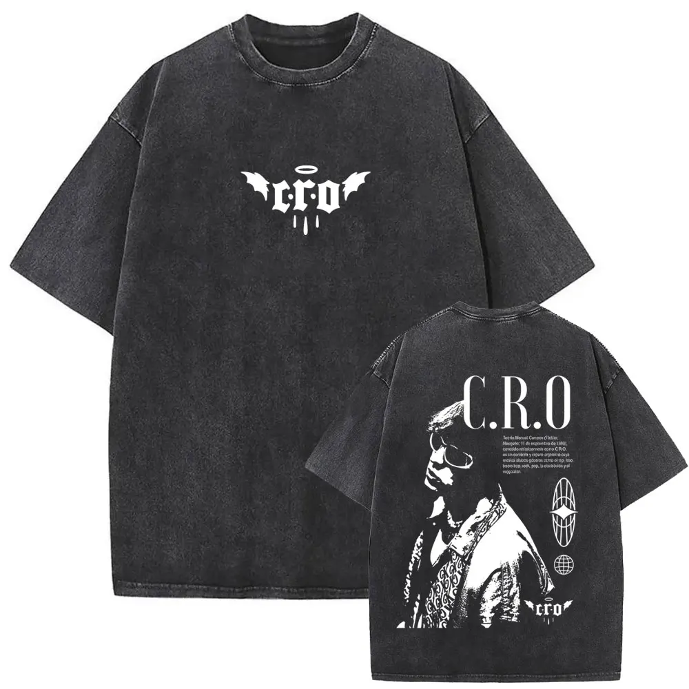 Washed Vintage Trap Rapper C.R.O Face Graphic T-shirt Men Women Hip Hop Fashion Pop Music T Shirt Male Casual Oversized T-shirts