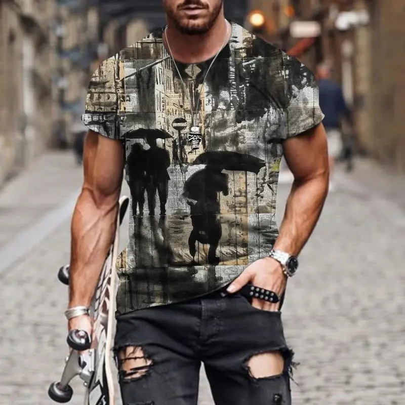 Men's Summer 3d Printing Handsome Street Personality O Collar Short Sleeve Loose Sports Fashion Trend Plus Size Top Clothing