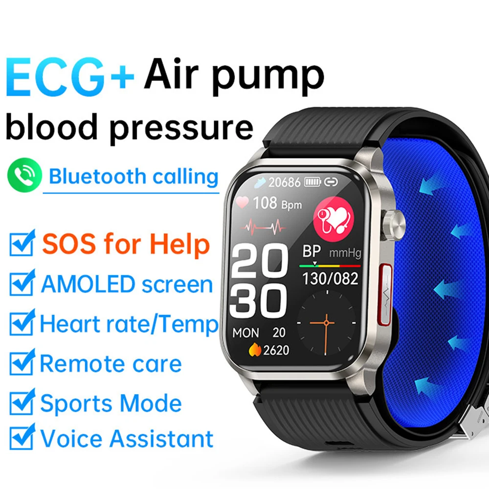 Air Pump Airbag Accurate Blood Pressure Measure Three Highs Smartwatch ECG+HRV Blood Lipids Uric Acid Bluetooth Call SmartWatch