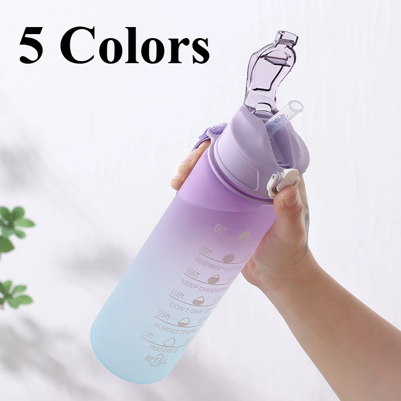 750ML Sports Water Bottle with Time Marker Leak-proof Cup Motivational Portable Plastic Water Bottle for Outdoor Sport Fitness