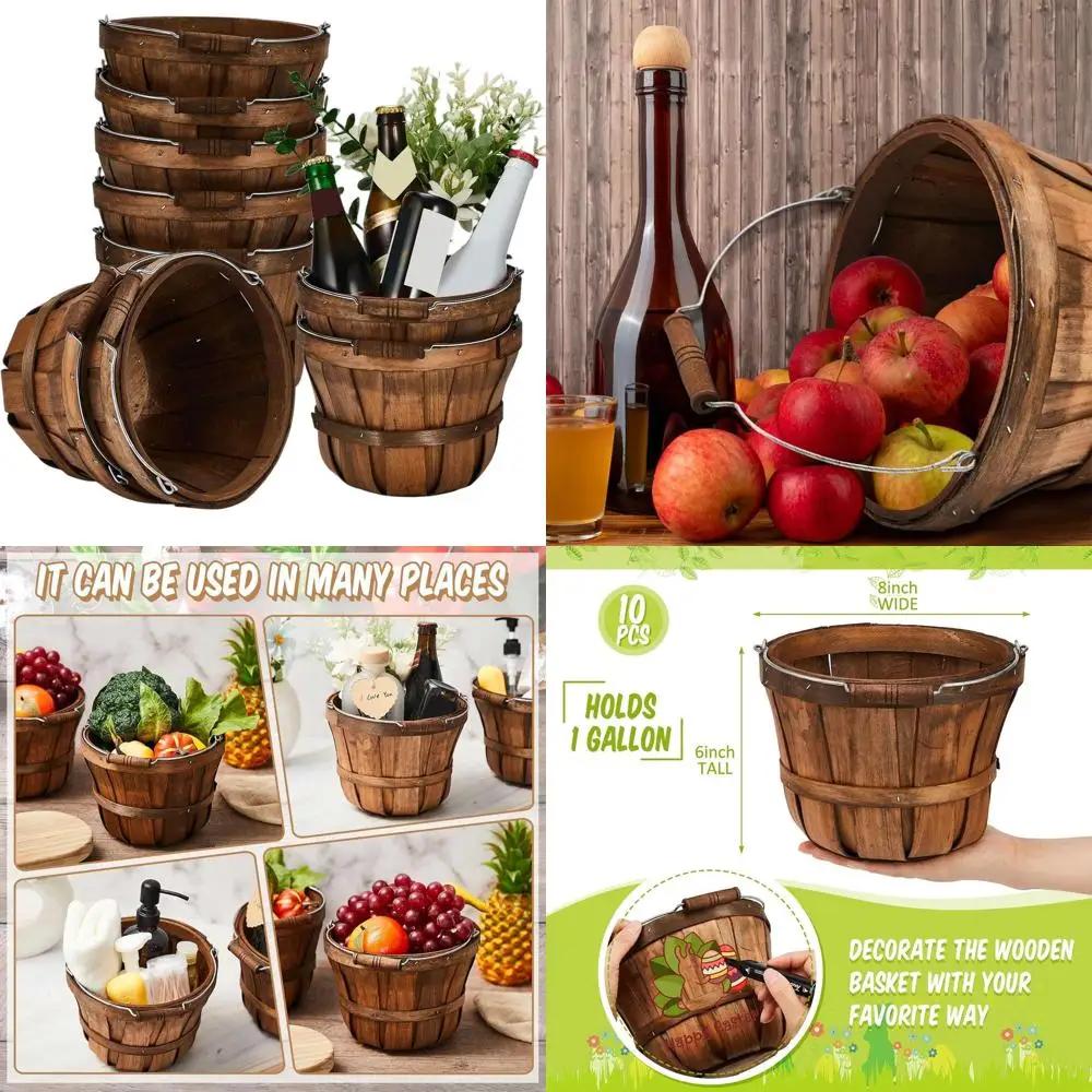 

Dark Brown Wooden Apple Baskets, Set of 10, Small with Handles, Ideal for Gifts, Garden, and Home Decor