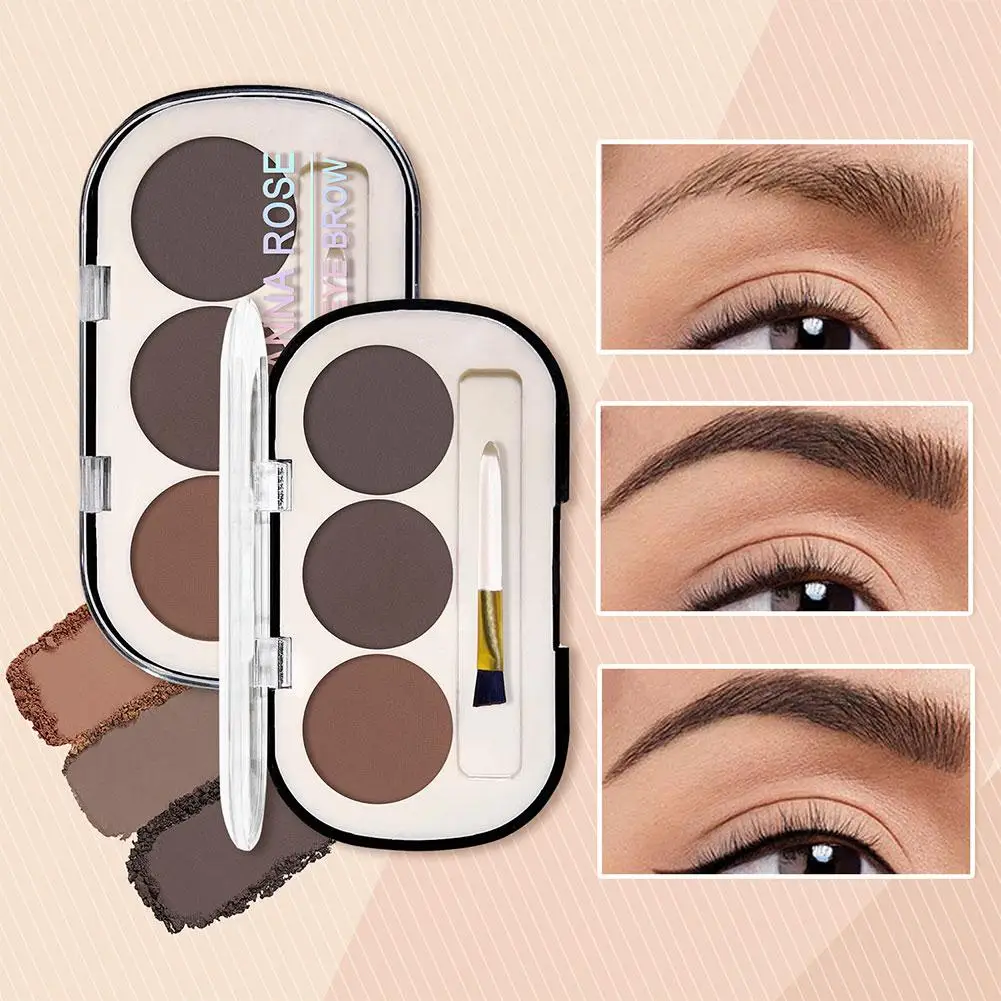 Paleta de polvos para cejas de 3 colores con cepillo para cejas, polvo resistente al agua y al sudor, representación de cejas naturales, Las largas y de Color Q4n3