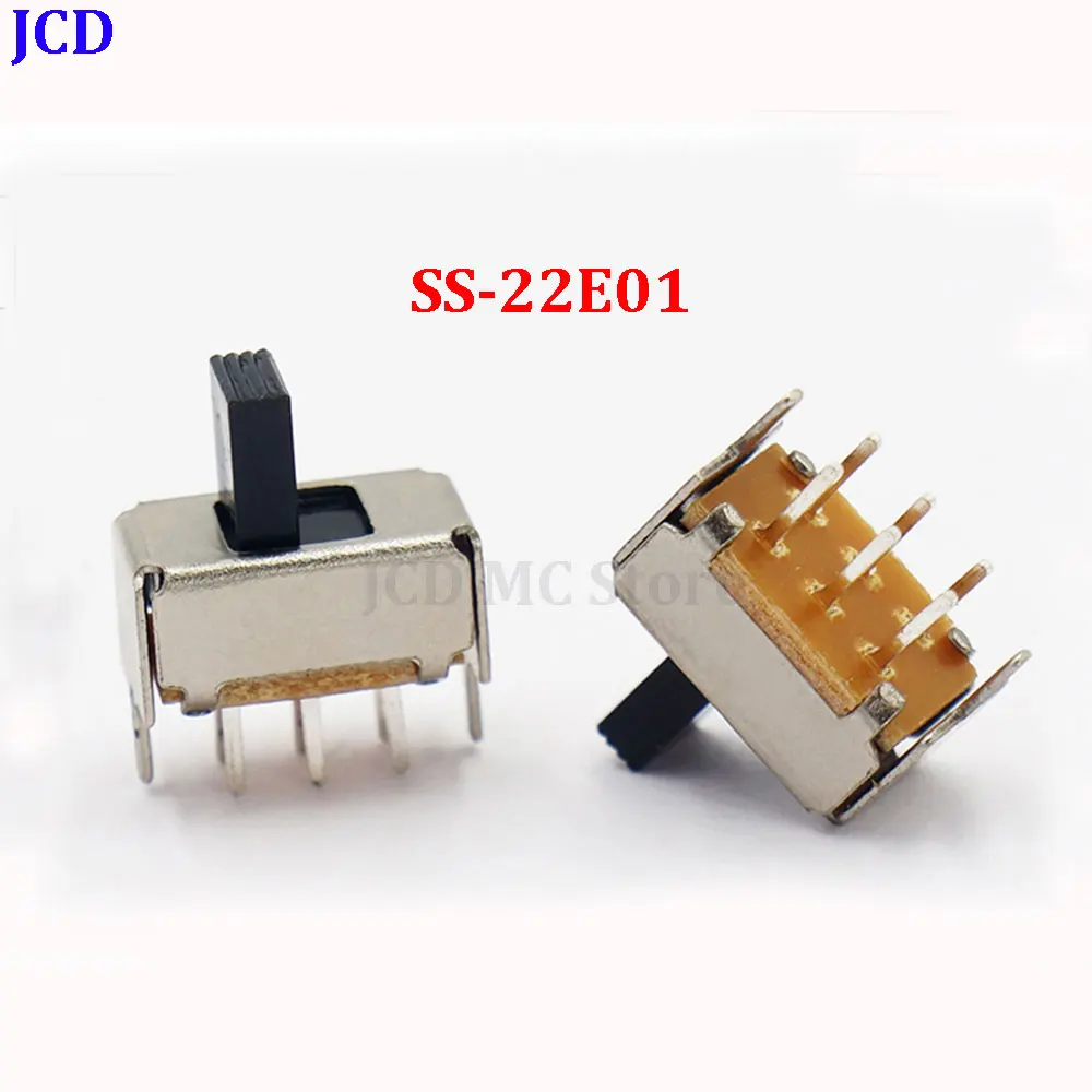 10-50PCS SS-22E01 2P2T Double Pole Double Throw 2 Position Slide Switch DIP 6 Pin Vertical Type with 2 Fixed Pin