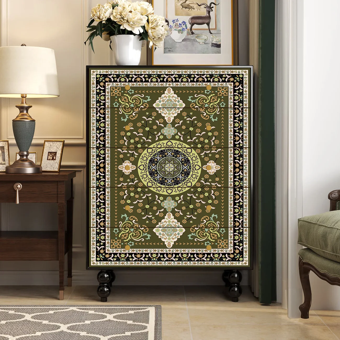 Household living room draw decorative cabinet high-end pattern pattern painted drawer cabinet