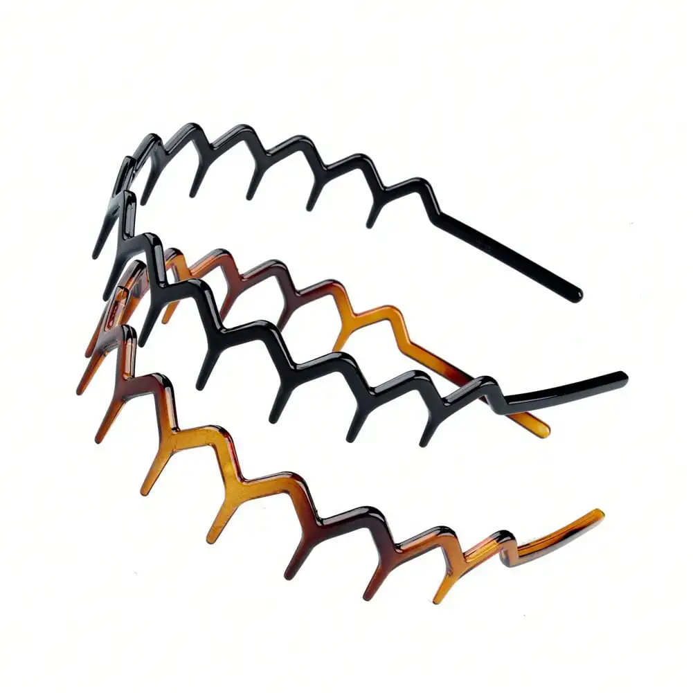 2Pcs Non-slip Wave Headbands, Plastic Teeth Hair Hoops, Tortoiseshell & Black Design, Stylish Hair Accessories for Women - Detail 1