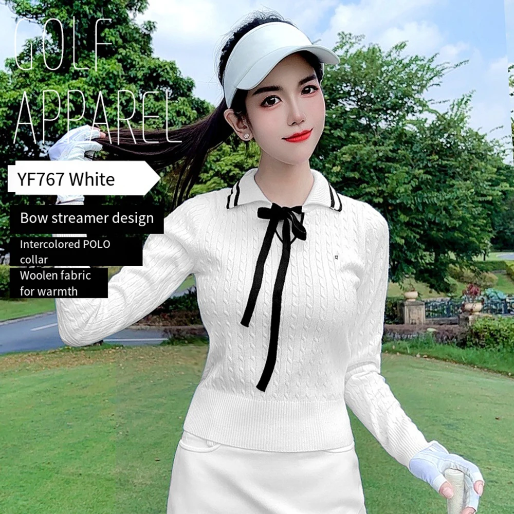 PGM Golf Sweaters Women Autumn Knitted Tops Soft Basic Long Sleeve Pullovers Comfortable, Warm, Fashionable Butterfly Ribbon Top